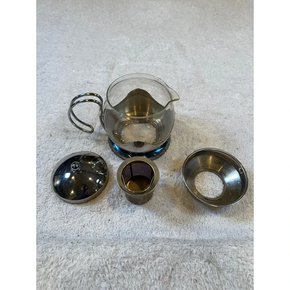 La Cafetiere Glass Teapot Stainless Steel Infuser Loose Leaf Tea Pot Silver